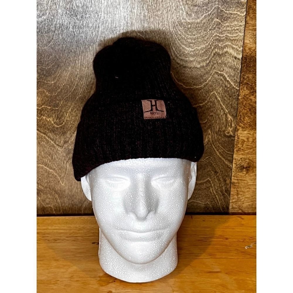 Rayli Beanie Hat Knit Cuffed Winter Warm Casual‎ Black Brown Logo Patch